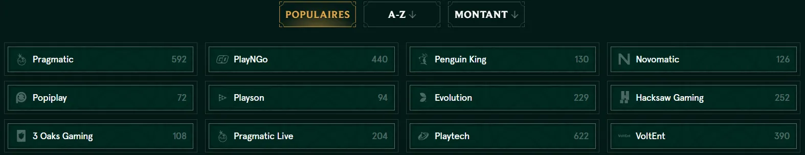 Sélection de jeux de casino en ligne proposée par Casinia Casino