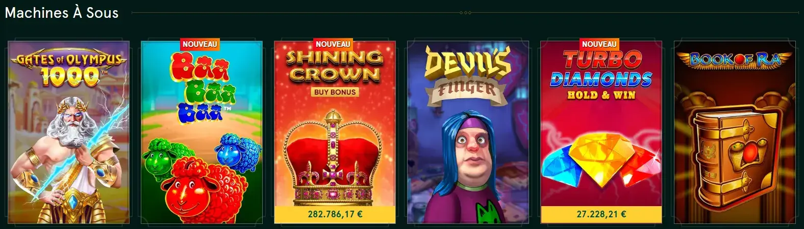 Machines à sous du Casinia Casino avec jackpots et bonus