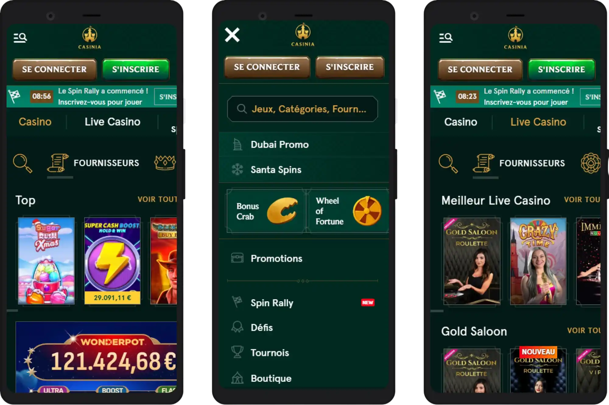 Version mobile du Casinia Casino pour jouer sur smartphone