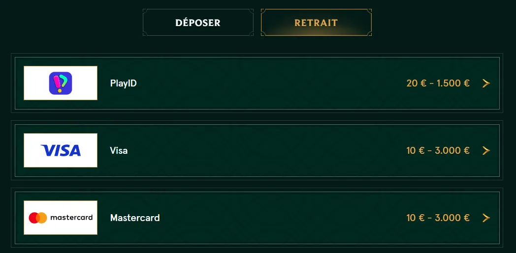 Options de retrait du Casinia Casino pour paiements fiables